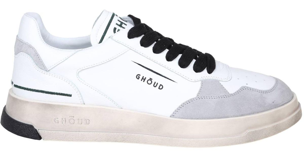 GHŌUD Tweener Sneakers In Leather And Suede in White/Grey (Metallic ...
