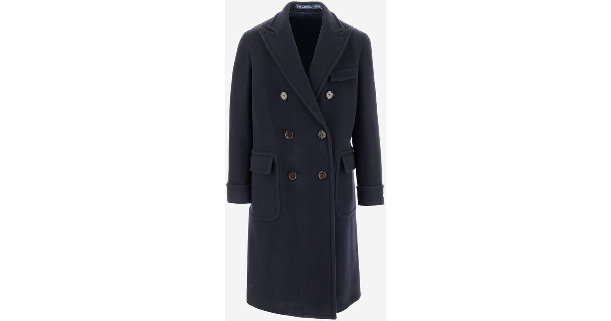 Polo Ralph Lauren Double Breasted Wool Long Coat in Blue for Men Lyst UK