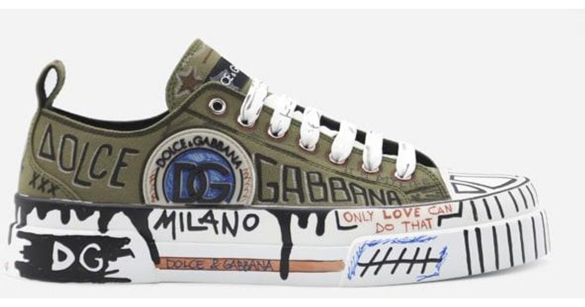 Dolce & Gabbana Portofino Light Sneakers In Canvas With Graffiti Print ...