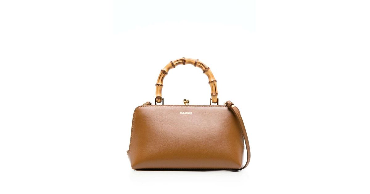 Jil Sander Mini Goji Tote Bag With Bamboo Handles In Leather in Brown ...