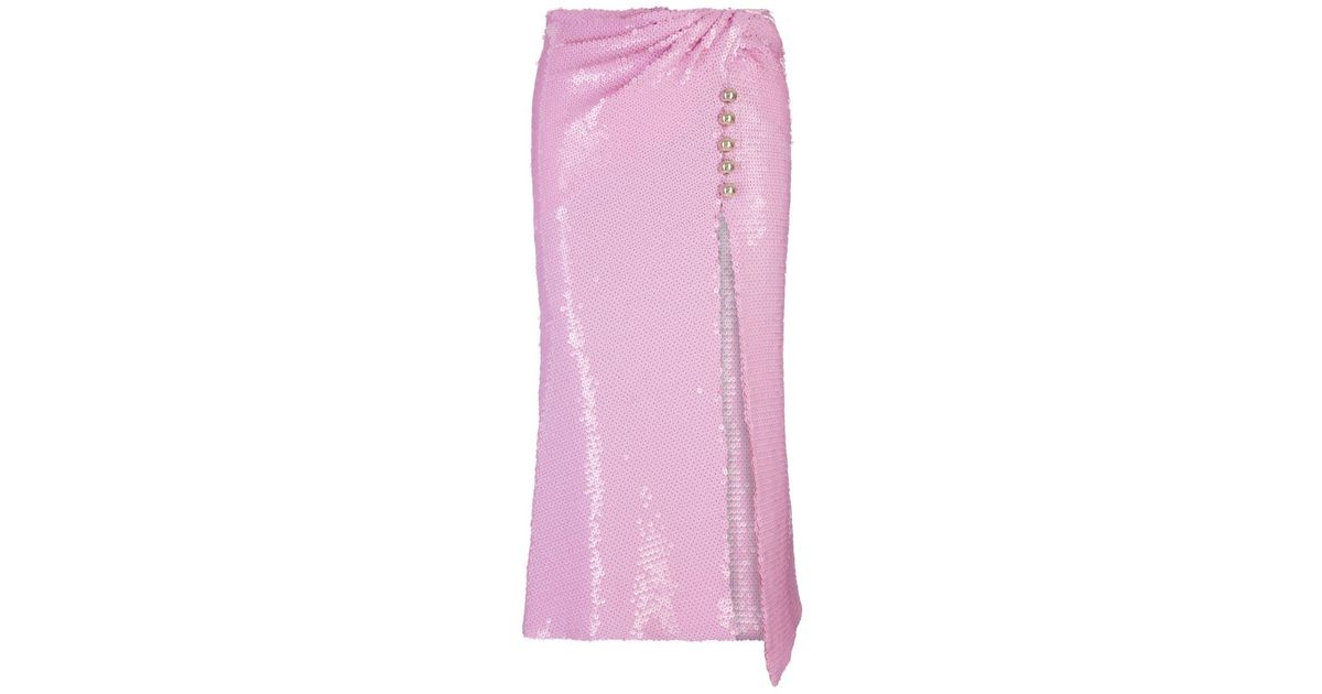 Paco Rabanne Synthetic Pink Sequined Midi Skirt With Draping | Lyst UK