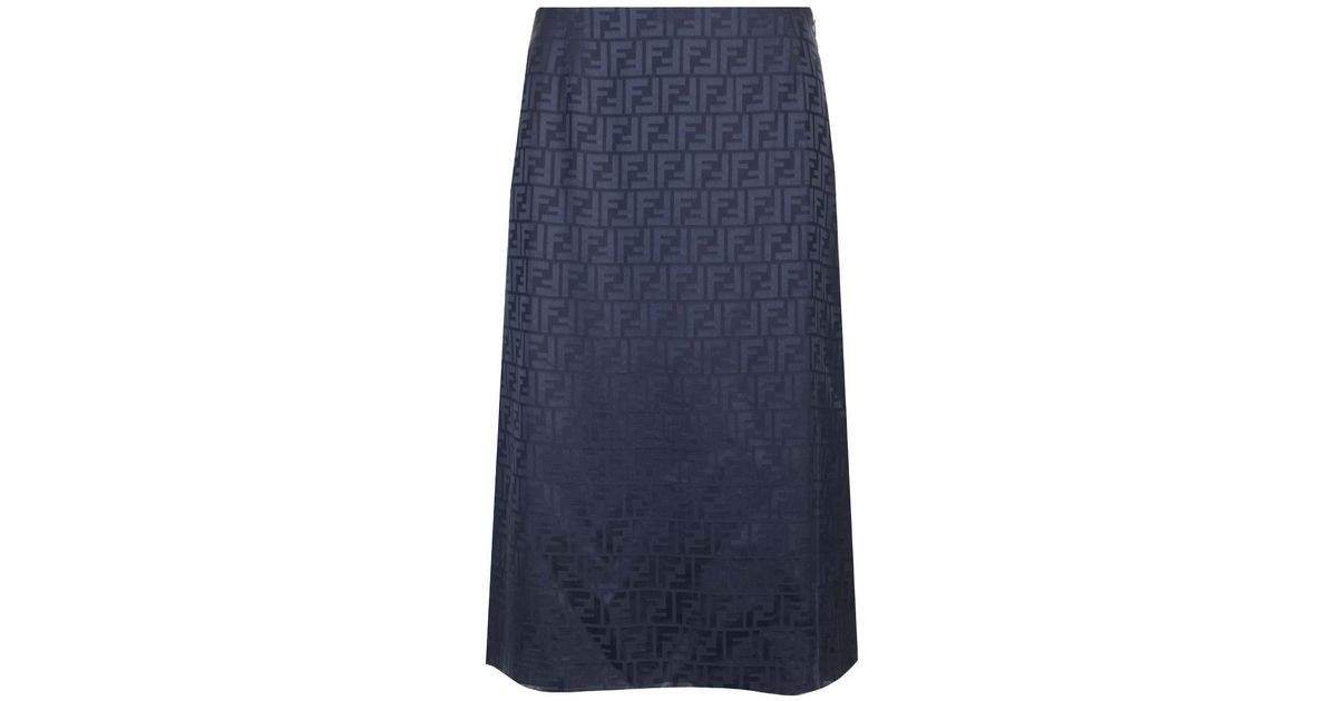 Fendi Twill Midi Skirt in Blue | Lyst