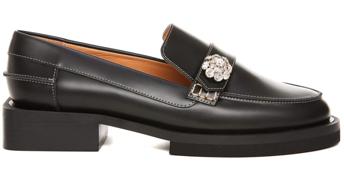 Ganni Leather Jewel Loafers in Black | Lyst