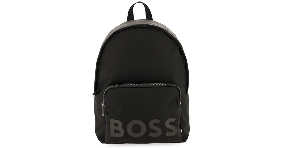 BOSS by HUGO BOSS Recycled Fabric Backpack With Rubber Logo in Black ...