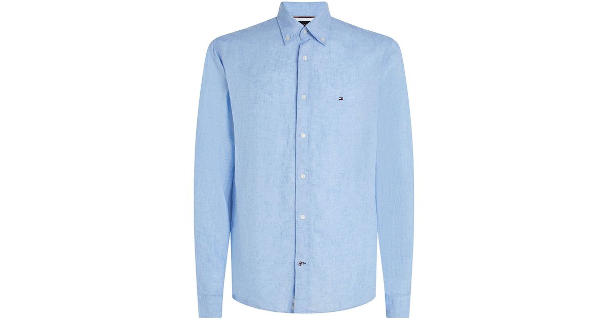 Tommy Hilfiger Light Blue Regular Fit Shirt In Linen for Men | Lyst