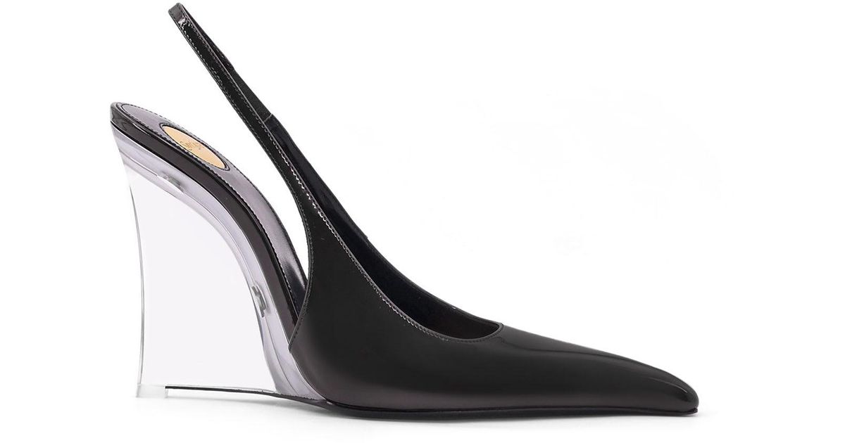 パンプス SAINT LAURENT Miller 110 patent leather slingback decollete Miller 110 leather wedges in black - Saint Laurent | Mytheresa