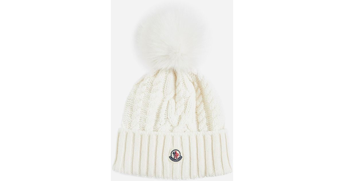 Moncler Pompon CableKnit Wool Beanie in White Lyst UK