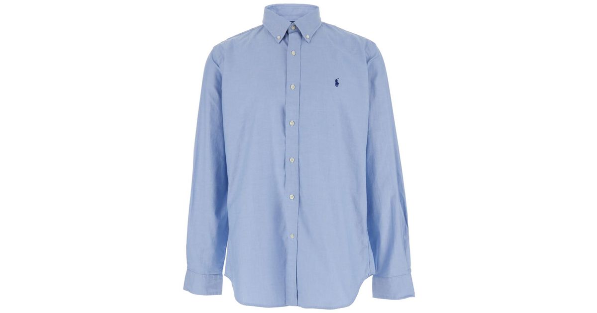 Polo Ralph Lauren Custom Fit Stretch Oxford Shirt in Blue for Men | Lyst