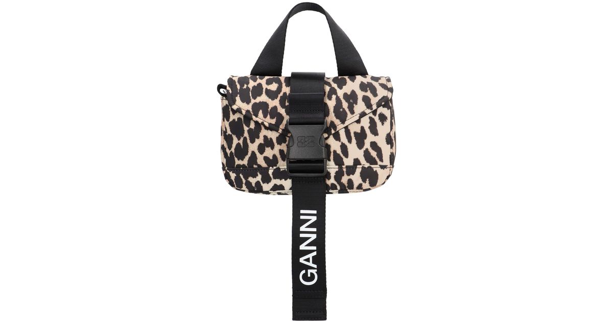 Ganni Leopard Tech Mini Crossbody Bag in Black | Lyst