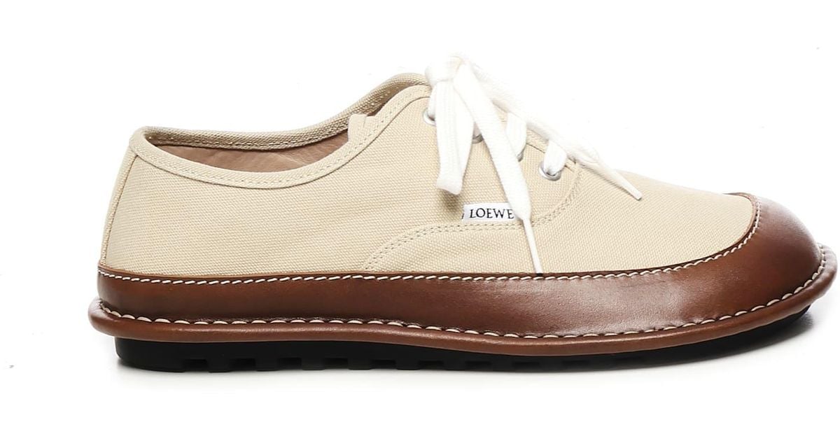 Loewe Bay Canvas And Calfskin Lace-Up Shoes in White for Men