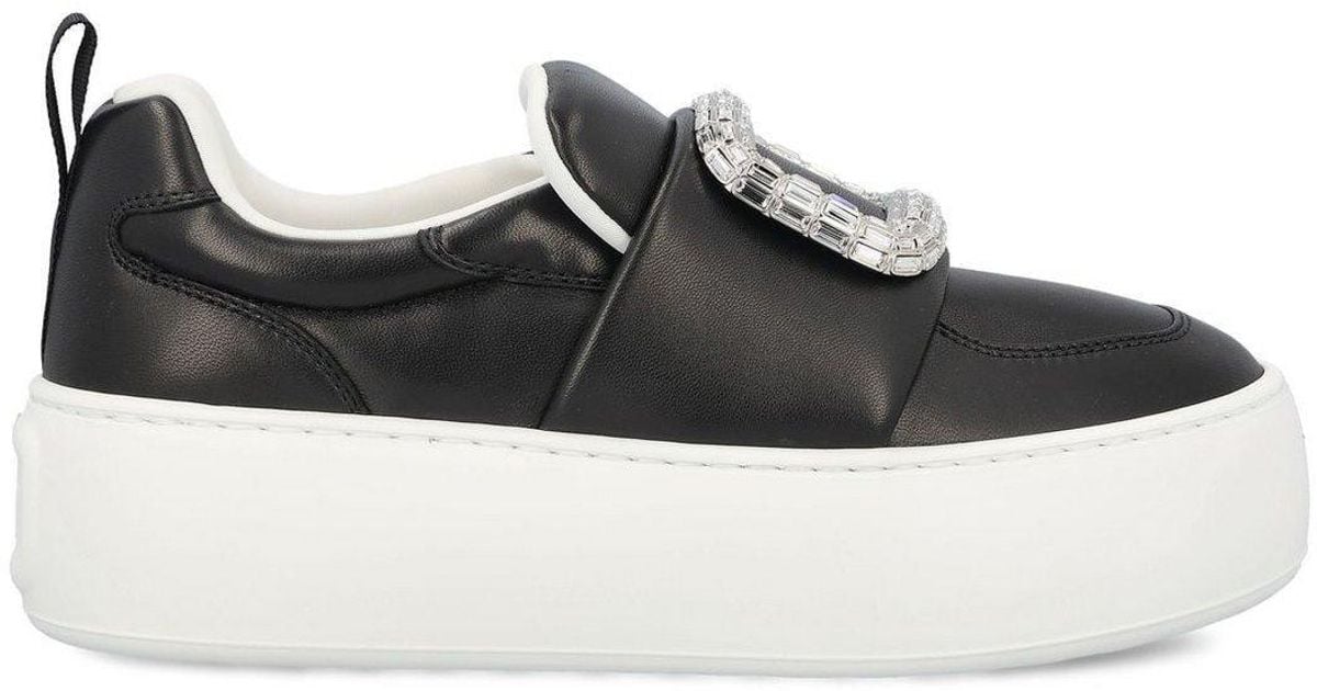 【Roger Vivier】Viv' Up Embellished Buckle Sneakers Roger Vivier Viv' Up Embellished Buckle Sneakers in Black | Lyst