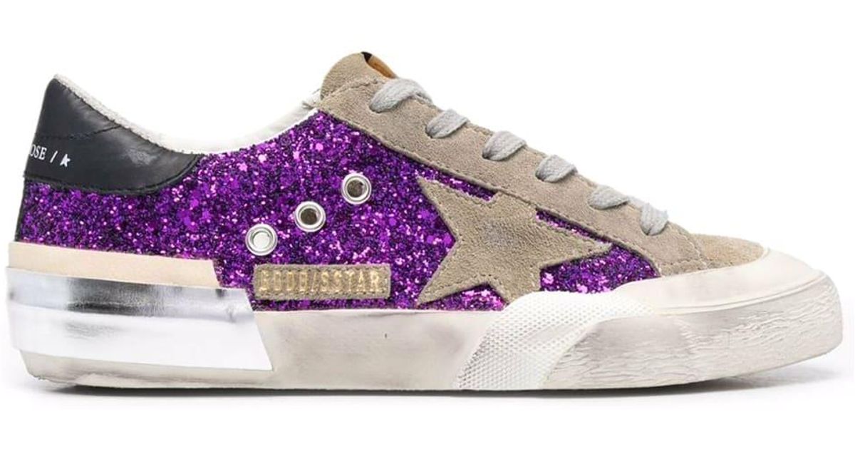 Golden Goose Superstar Glitter Upper Suede Toe And Star Leather Heel Multifoxing in Purple Lyst