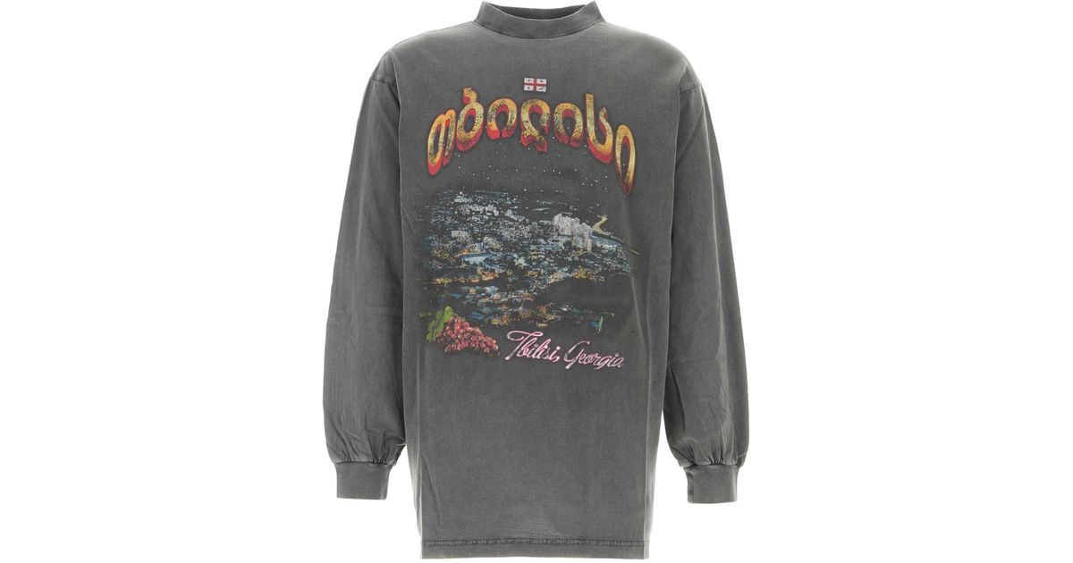 Balenciaga Charcoal Cotton Oversize Tbilisi T-Shirt in Grey