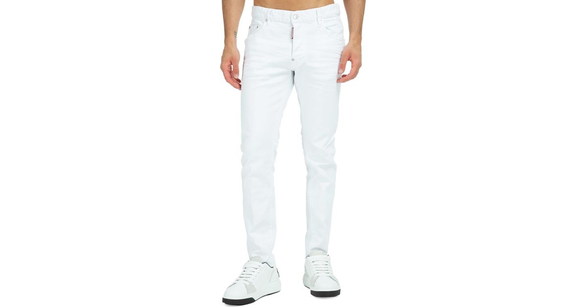 DSquared² 16cm Skater Bull Cotton Denim Jeans in Blue White for Men Save 49% Mens Clothing Jeans Straight-leg jeans 