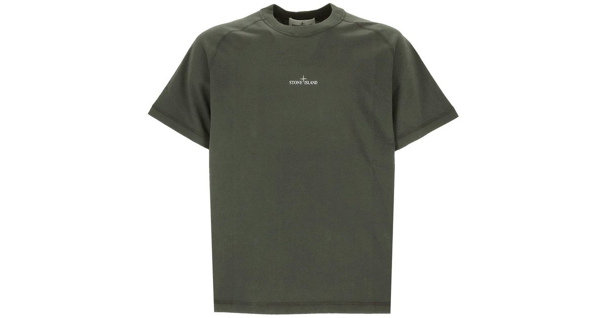 Stone Island Compass-Printed Crewneck T-Shirt in Green for