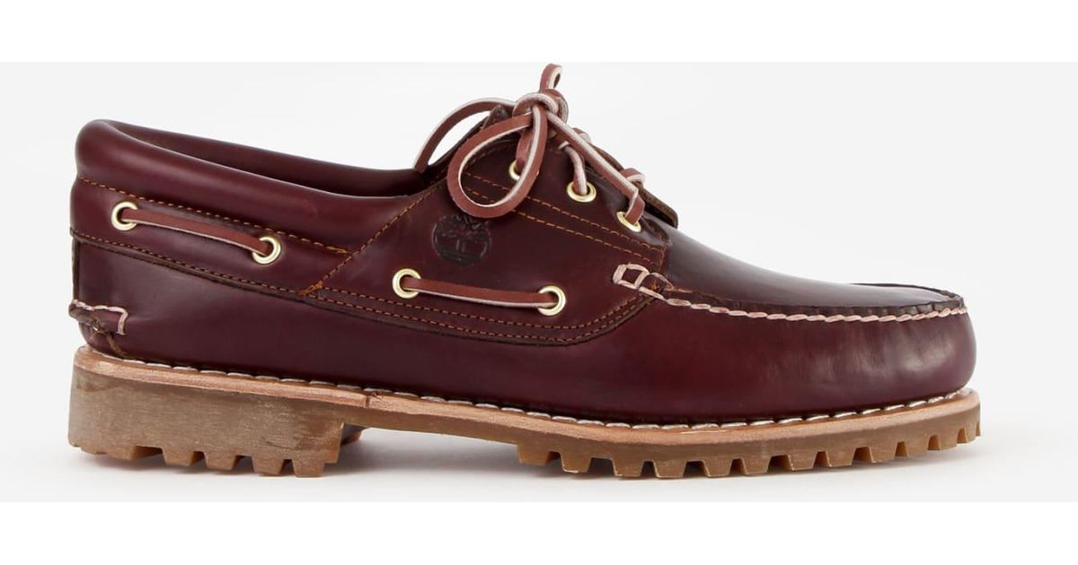 Timberland Leather Authentics 3 Eye Shoes in Bordeaux (Red) for Men | Lyst