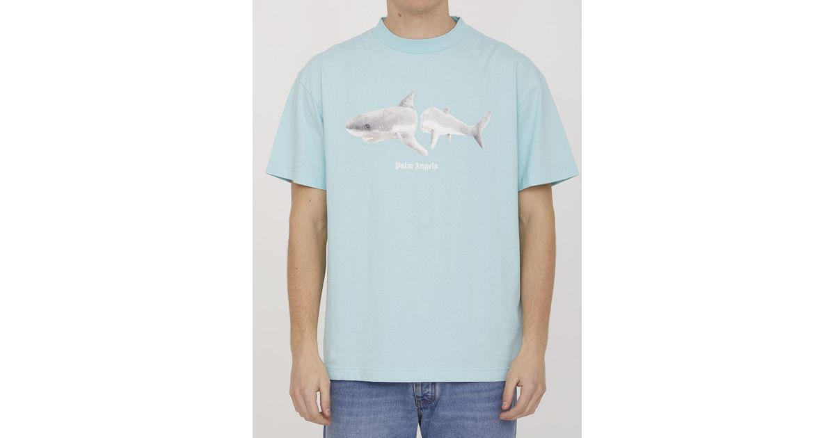 Palm Angels Shark Print T-shirt in Blue for Men | Lyst UK
