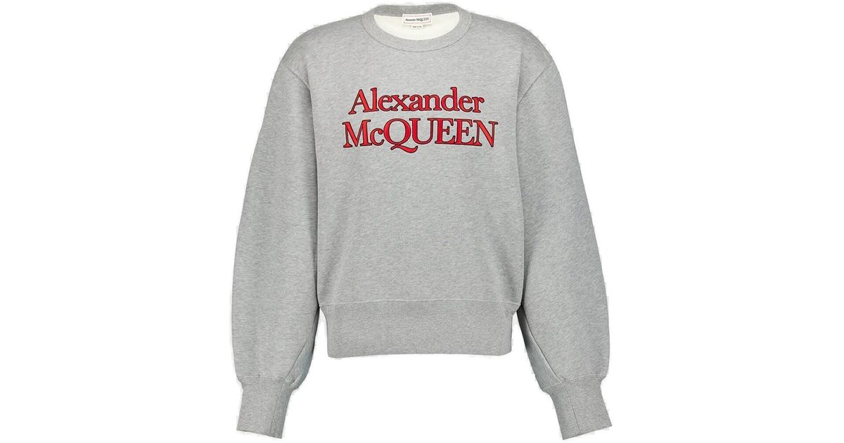 Alexander McQueen Logo Embroidered Crewneck Sweatshirt in Grey for Men Lyst UK