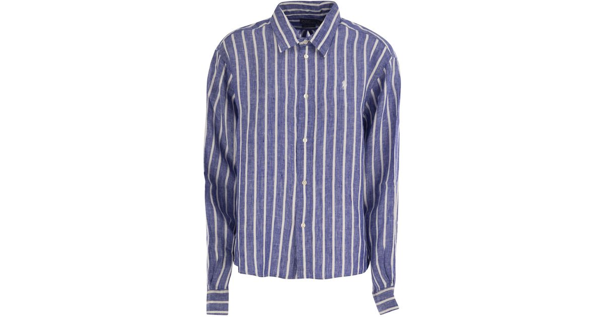 Tシャツ・カットソー Ralph Lauren Wide and short Vichy linen shirt Polo Ralph Lauren Wide And Short Vichy Linen Shirt in Blue