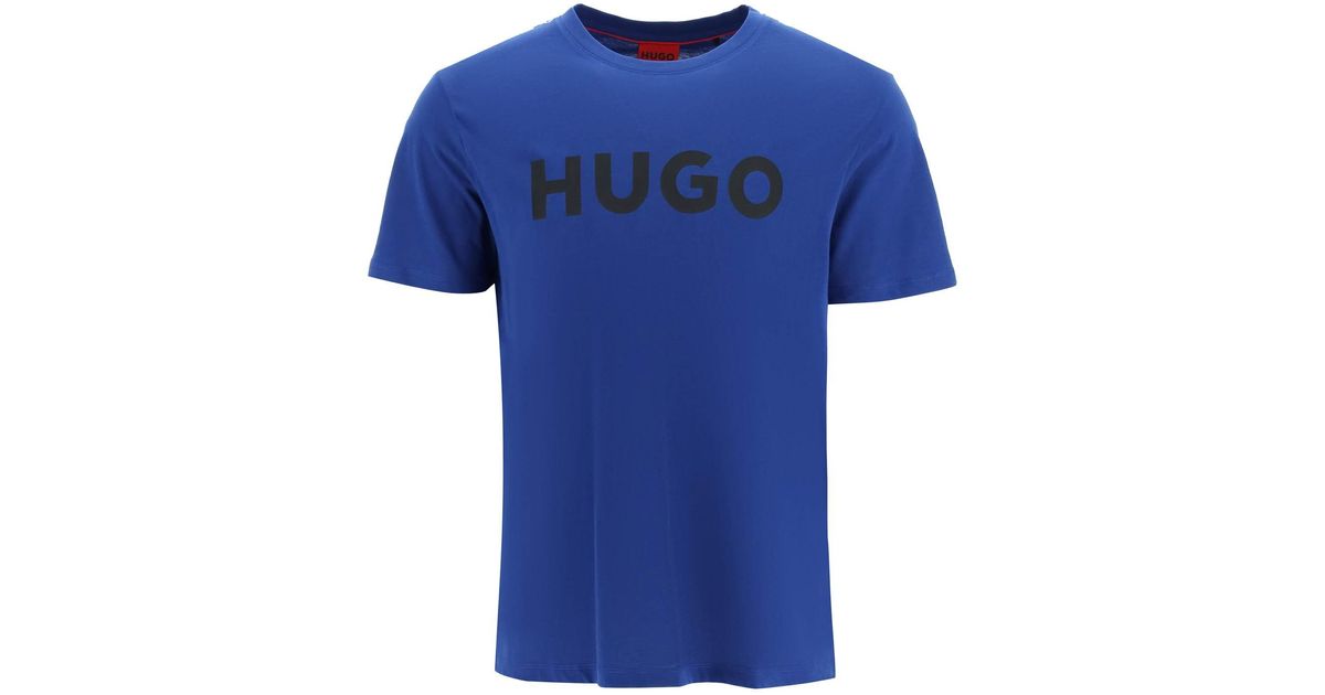 HUGO Logo Print T-shirt in Blue for Men | Lyst