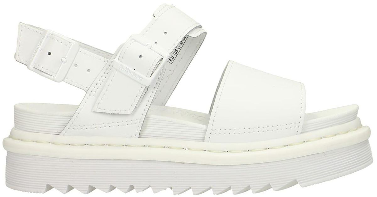 Discount Dr Martens Platform Strap Sandals On Sale - Womens Voss Mono Leather White Hydro Leather