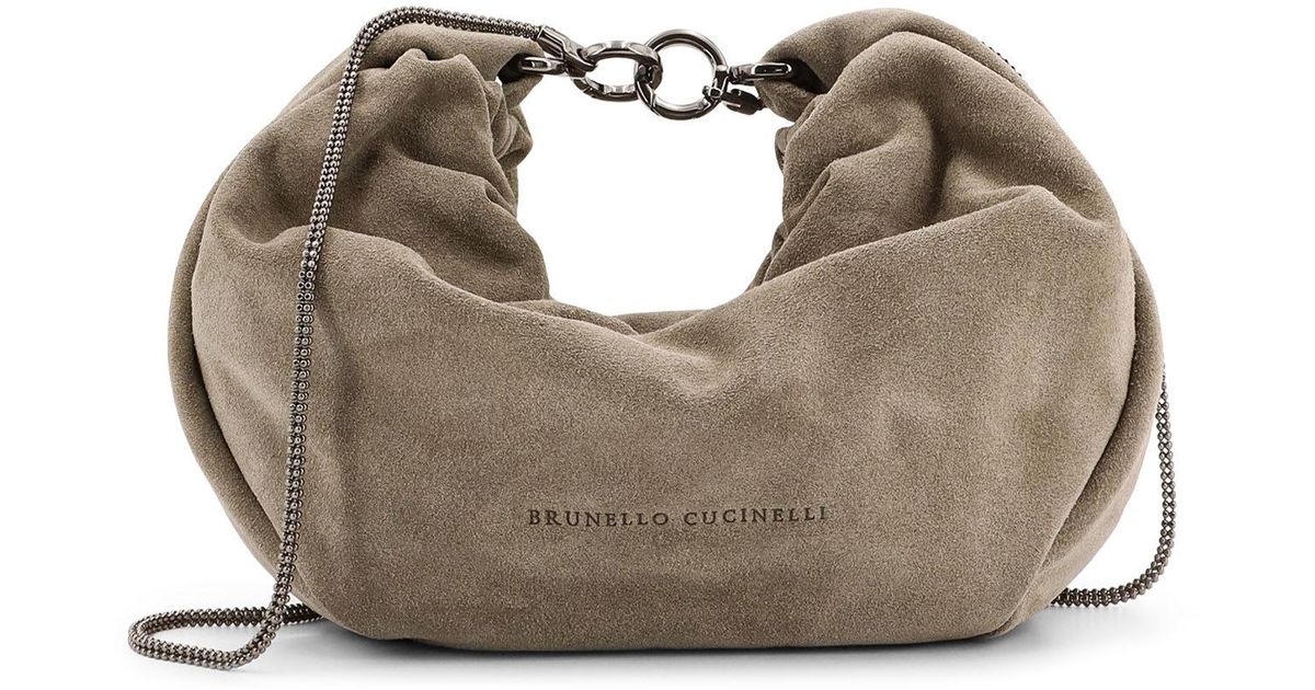 ショルダーバッグ・ポシェット BRUNELLO CUCINELLI 'Hobo Brioche' crossbody bag Suede Brioche Hobo bag for Woman in Ivory | Brunello Cucinelli
