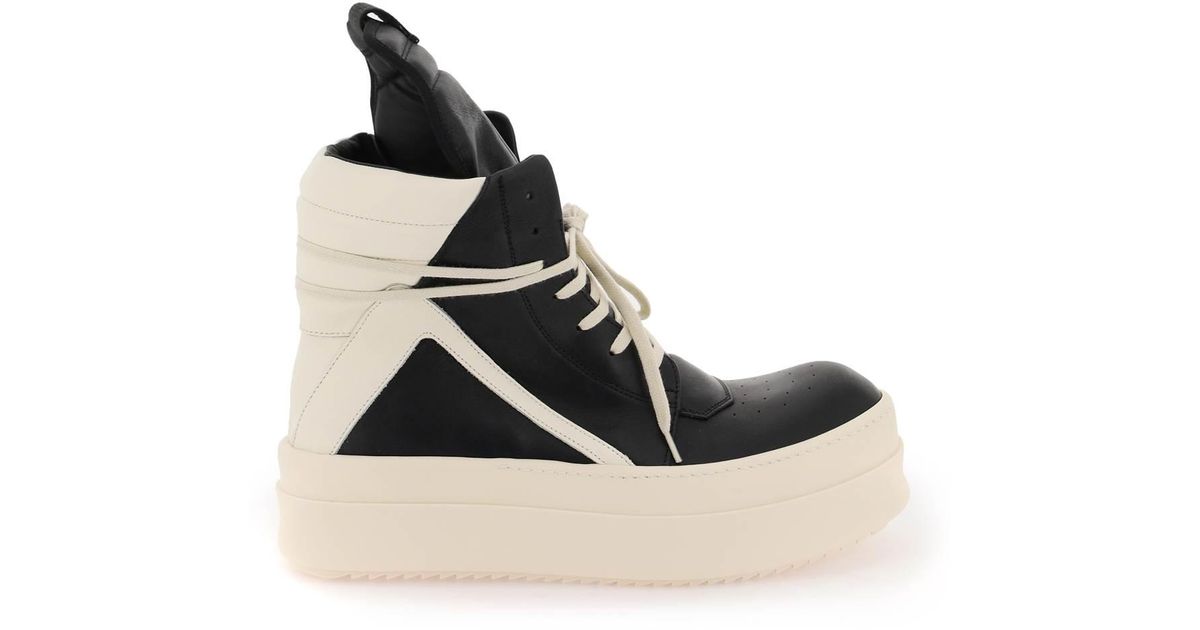 GEOBASKET TWO-TONE LEATHER HIGH TOP SNEAKERS - BLACK