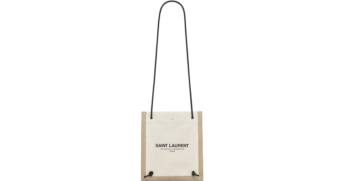 Saint Laurent Universite Flat Crossbody Bag In Canvas in Natural 