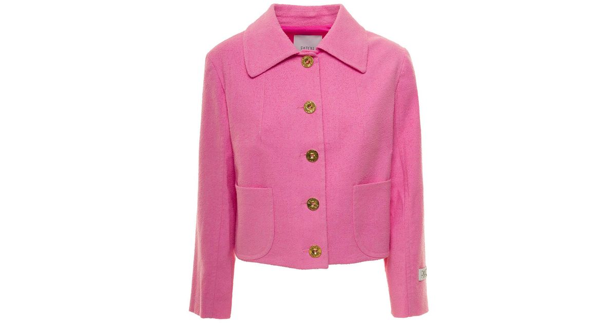 Patou Pink Jacket With Branded Buttons In Cotton Blend Tweed Woman | Lyst