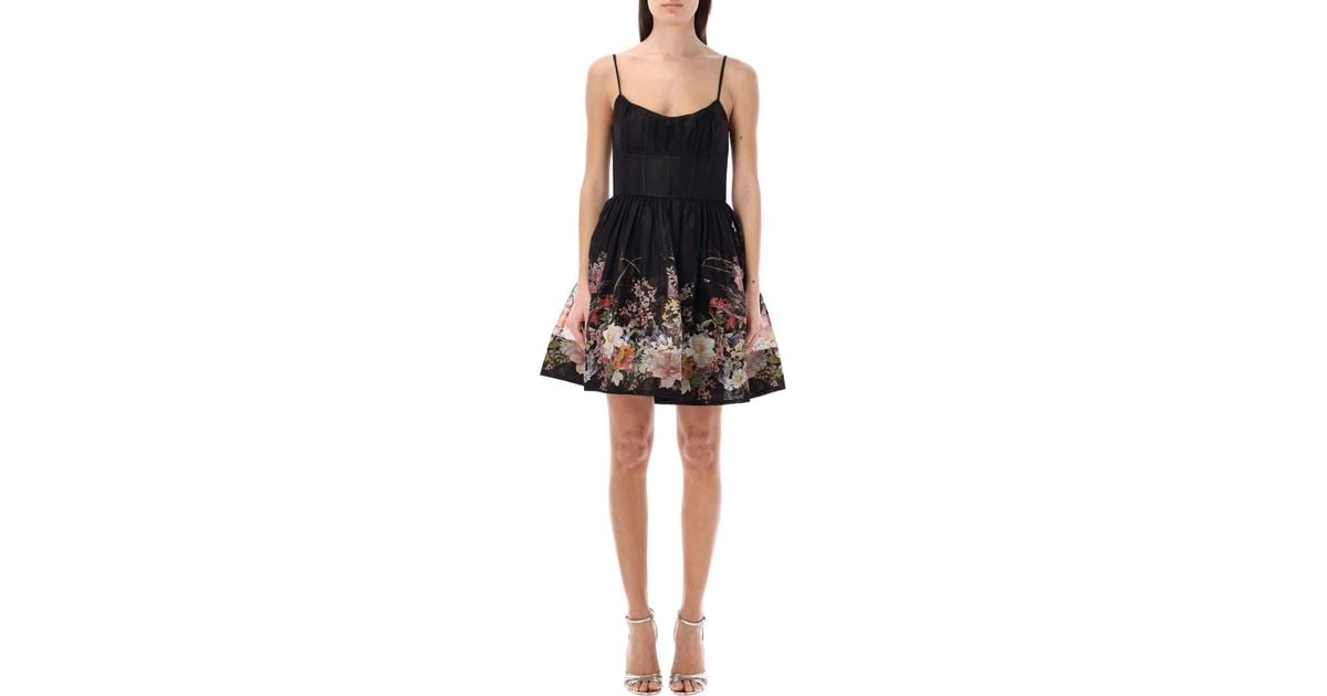 Zimmermann Natura Ruched Mini Dress in Black | Lyst