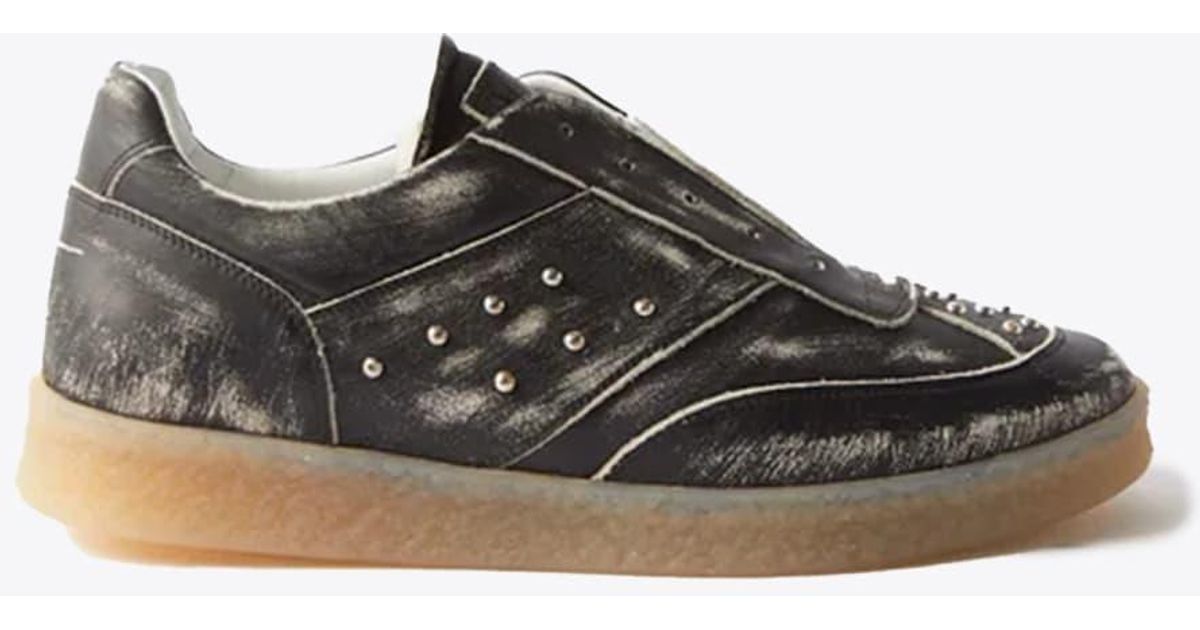 MM6 by Maison Martin Margiela Sneakers Mm6 Black Distressed Leather Low ...