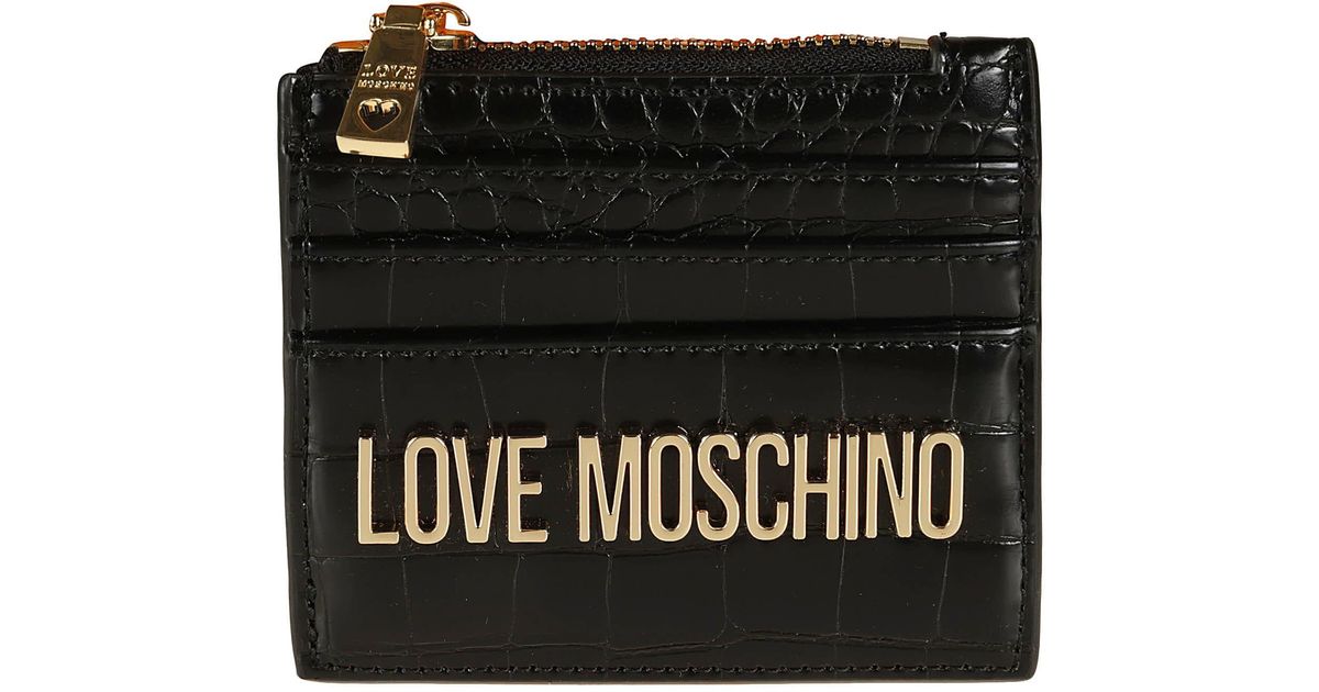Love Moschino Logo Top Zip Card Holder in Black | Lyst