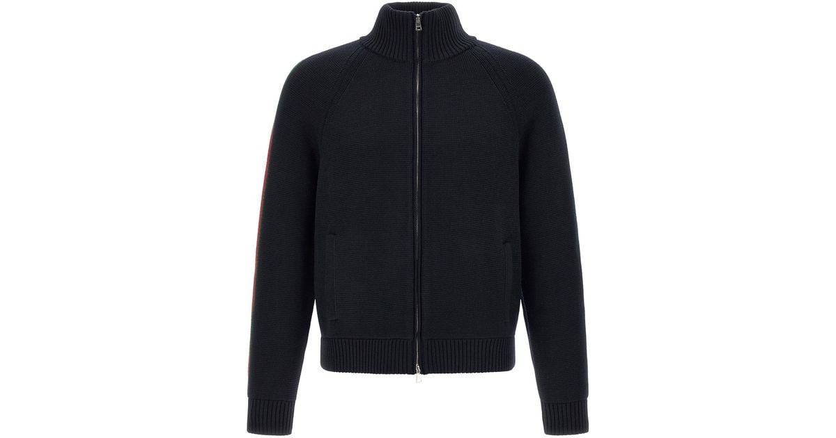 Black Ribbon Ribbed Gucci Web Ribbon-Trimmed Wool Jacket in Blue for Men | Lyst
