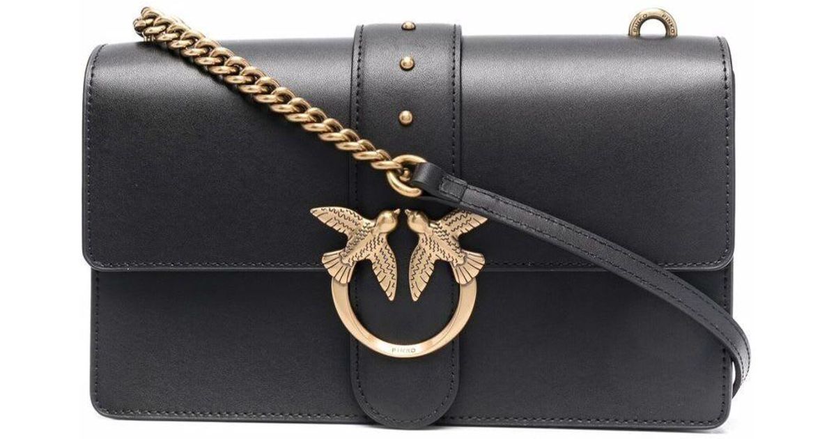 Pinko Black Icon Crossbody Bag With Goldtone Logo Buckle In Leather