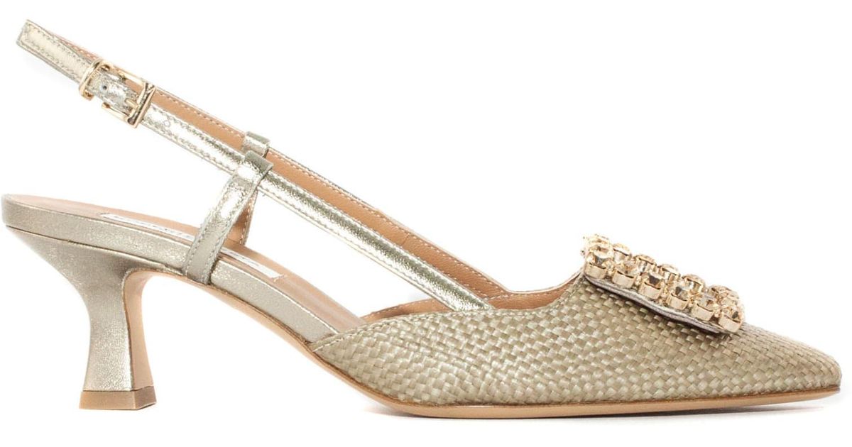 Roberto Festa Beige Fabric And Leather Stefi Sandals in Metallic | Lyst