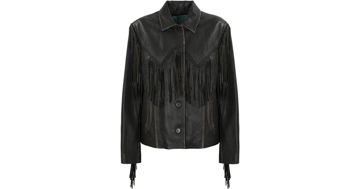 Weekend by Maxmara Eracle Leather Effect Jacket With Fringes in Black Lyst UK