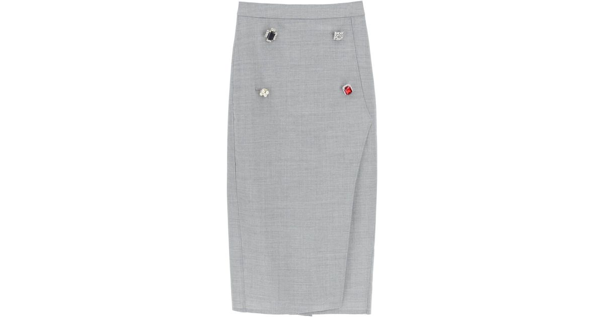 Vetements Wool Fancy Button Pencil Skirt in Grey (Grey) (Gray) | Lyst