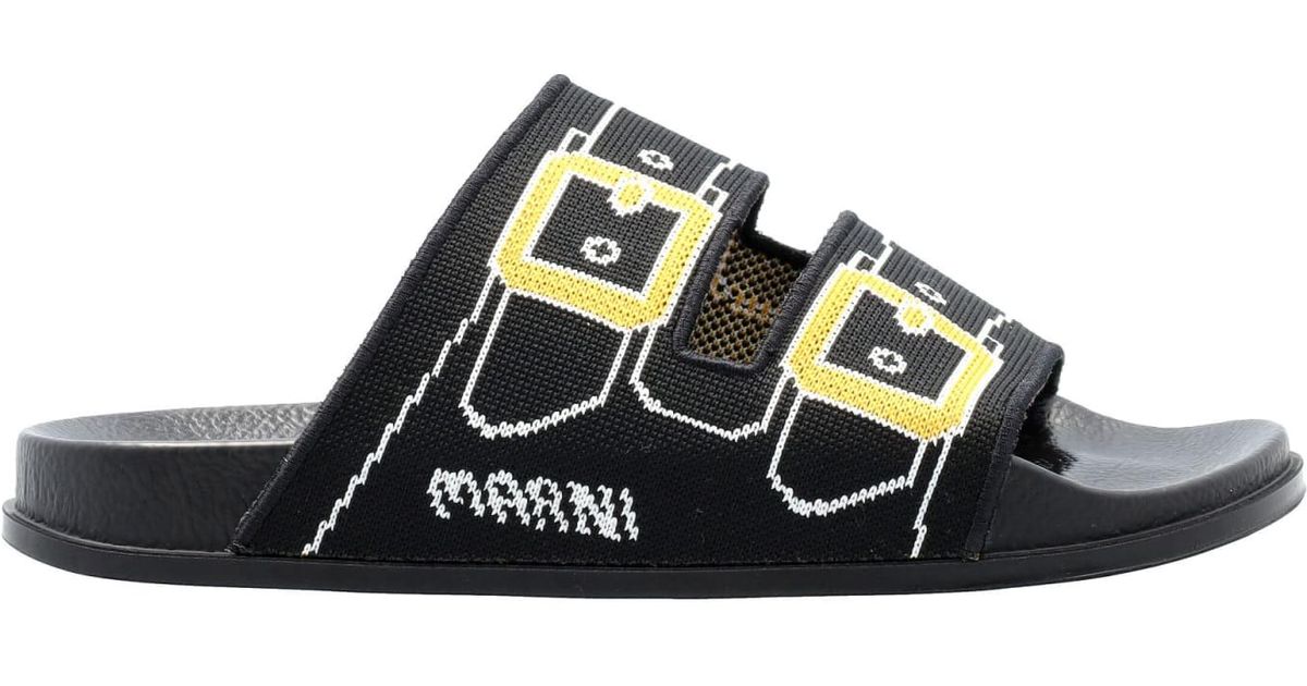 Marni Synthetic Two-strap Jacquard Slides in Black Gold (Black) - Lyst