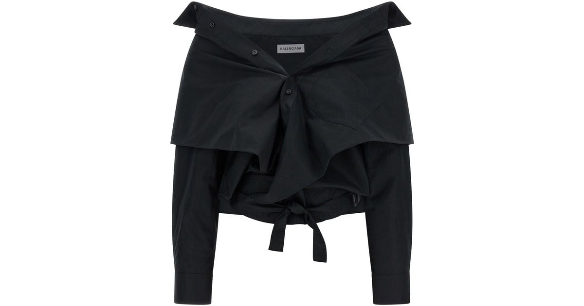 Wrapped Off Shoulder Balenciaga Off-The-Shoulder Crop Blouse in Black | Lyst