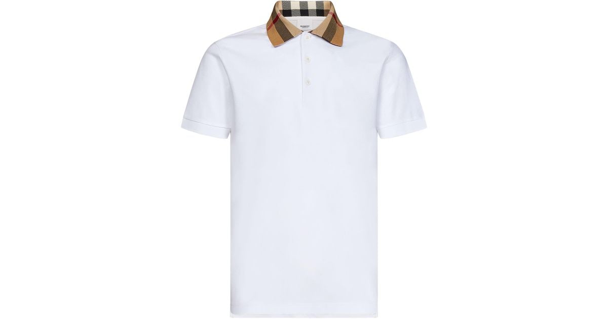Burberry Check Collar Polo Shirt in White for Men Lyst