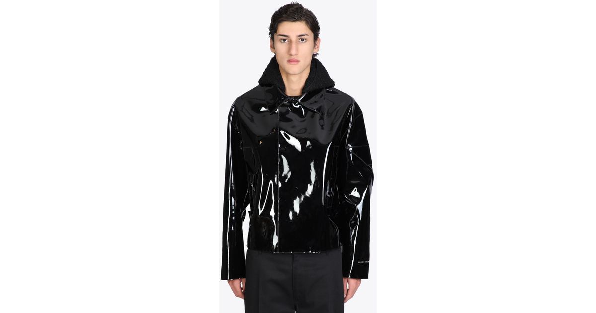 1017 ALYX 9SM Pvc Scout Jacket Black Patent Jacket With Shearling Hood -  Pvc Scout Jacket for men
