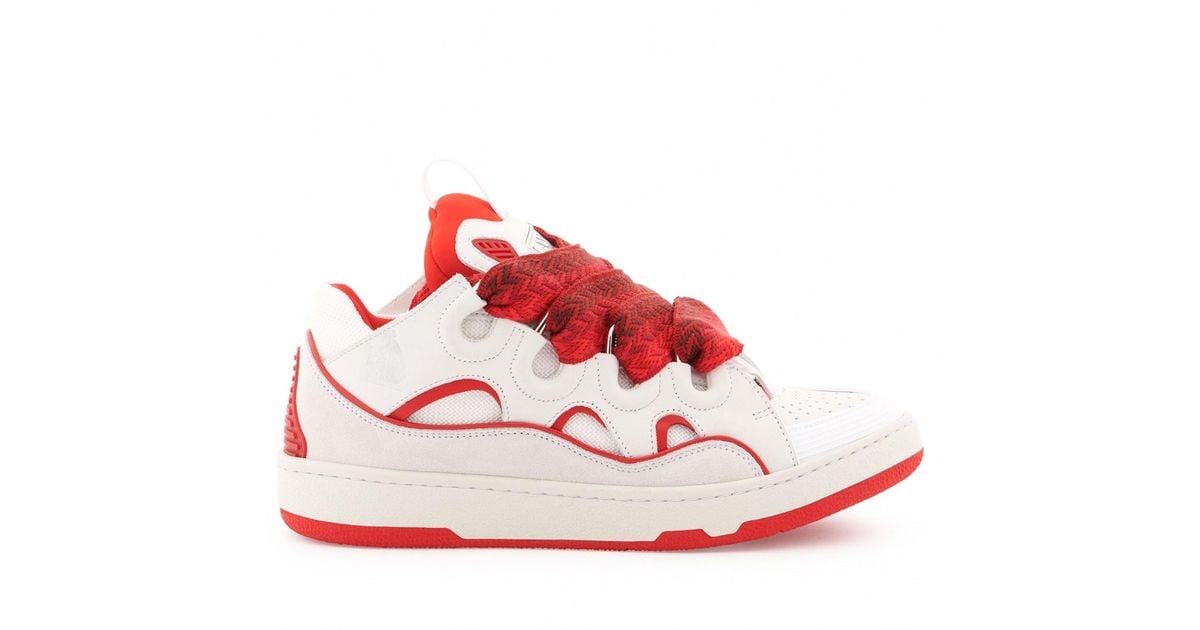 Lanvin White And Red Curb Sneakers | Lyst
