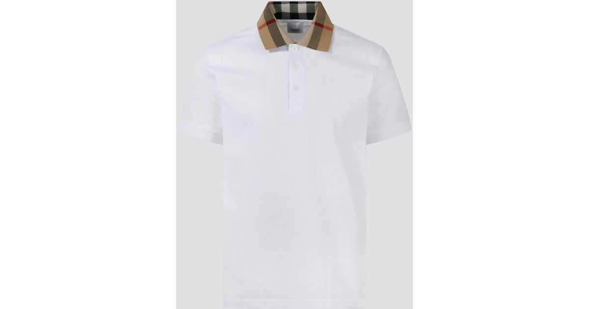 Burberry Cody Check Collar Polo Shirt in White for Men Lyst