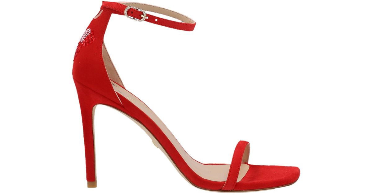 Stuart Weitzman Suede Nudistcurve X Disney Sandals in Red | Lyst