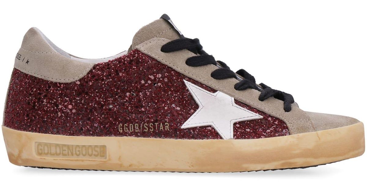 Golden Goose Suede Super-star Glitter Sneakers in Burgundy (Brown) | Lyst