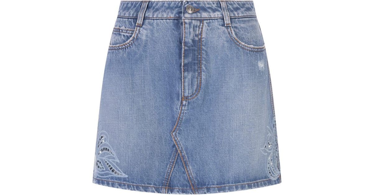 Ermanno Scervino Blue Denim Mini Skirt With Cutwork Embroidery | Lyst