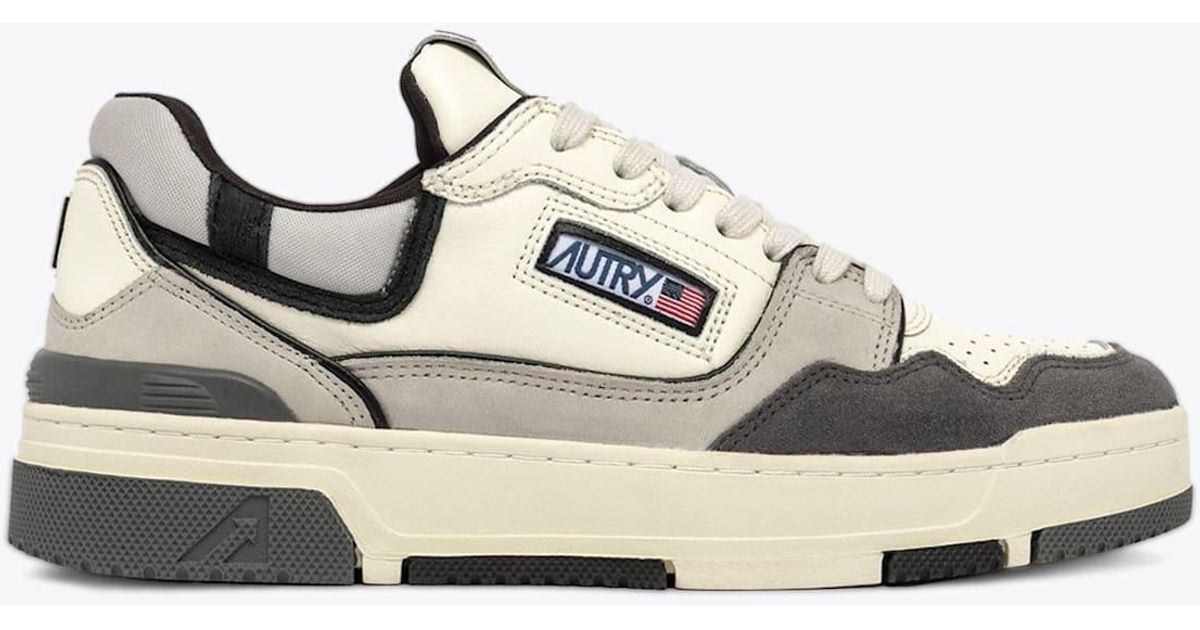 Autry Clc Low Off Leather And Suede Lace Up Low Sneaker in White | Lyst
