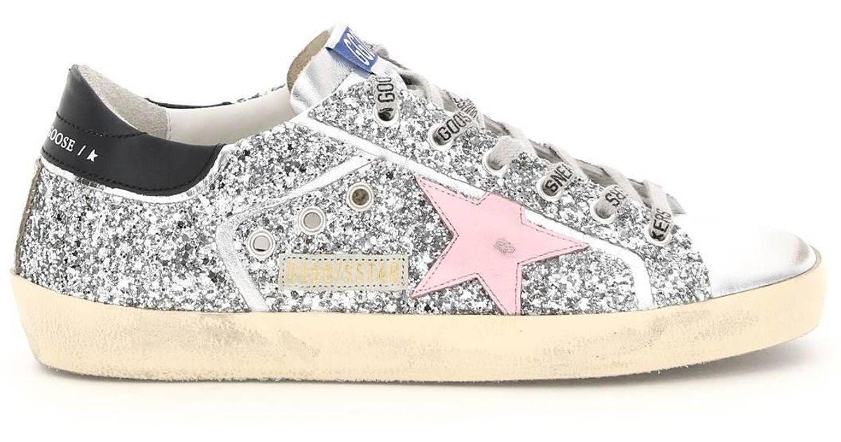 Golden Goose Goose Glitter Super-star Sneakers in Silver Baby Pink ...