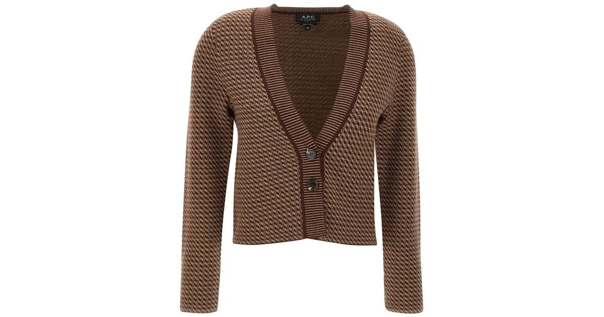 A.P.C. Annie Wool Cardigan in Brown | Lyst