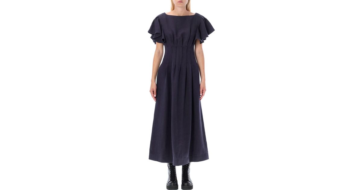 Chloé Ruffled Sleeves Midi Dress in Blue | Lyst